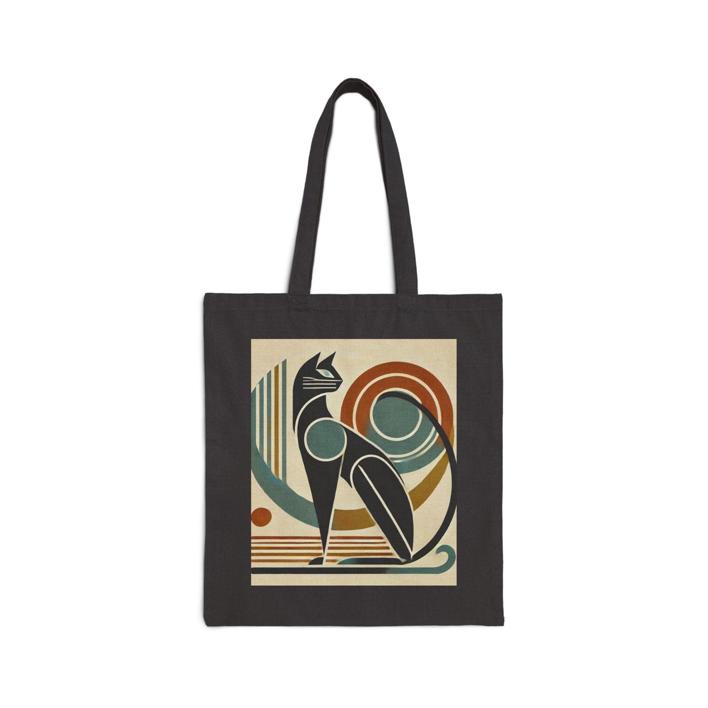 Mid-Century Modern Cat Cotton Canvas Tote Bag - Cat Lover Gift, Retro Shoulder Bag, Cat Parent Shopping Bag, Vintage Cat Tote, Book Lover