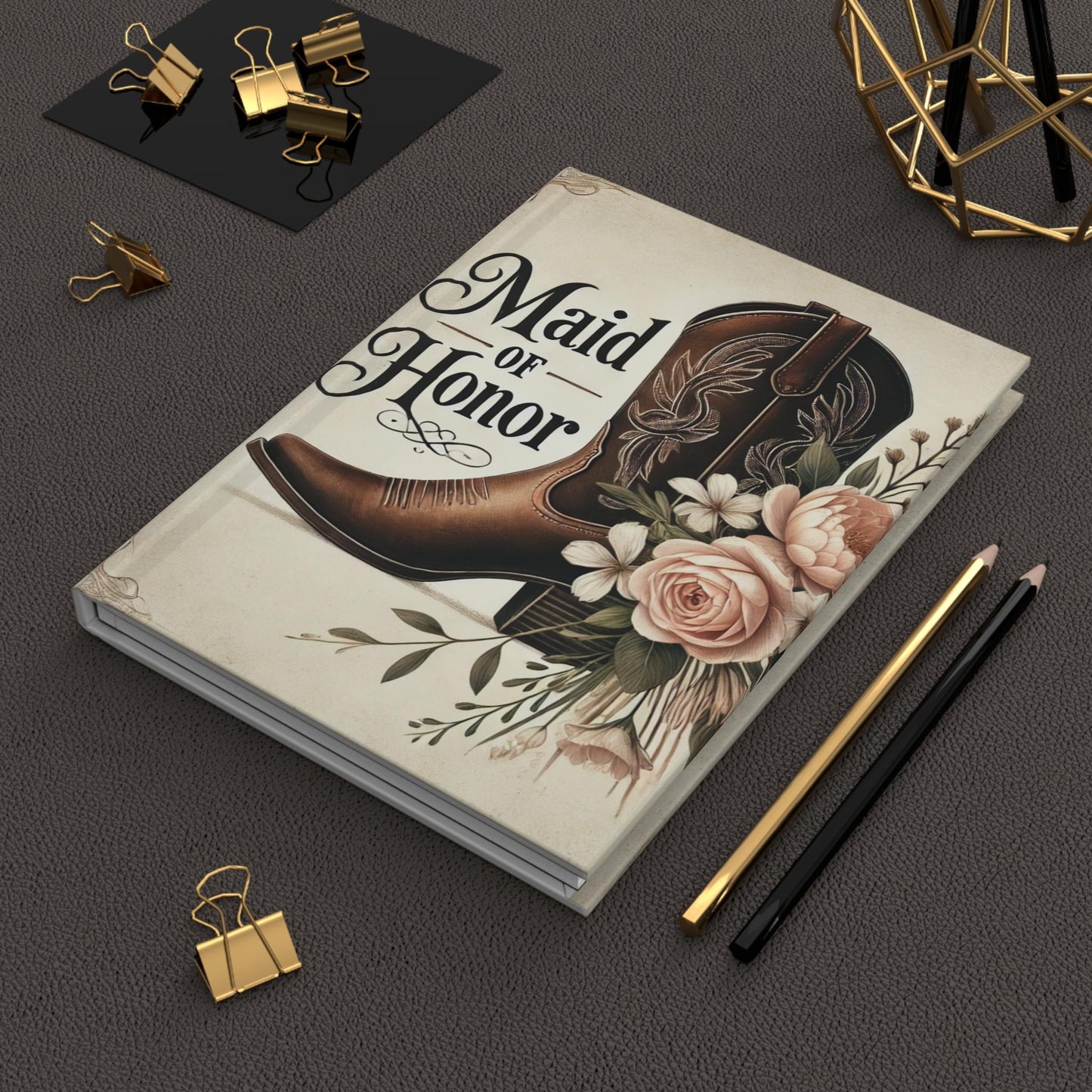 Journal Hardcover, Maid of Honor, Rustic Vintage Charm Notebook, Books Lover, Retro Matte Diary, Wedding Party Gift, Literature Enthusiast