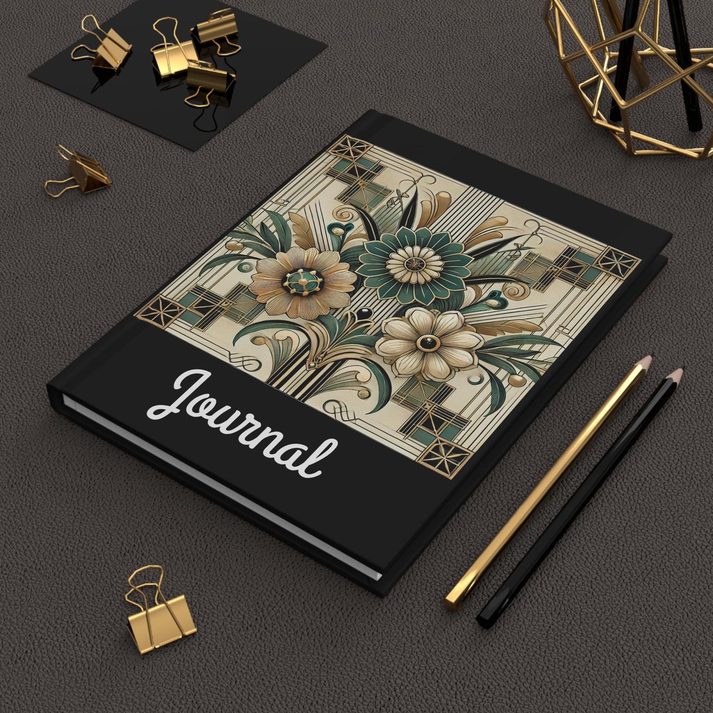 Floral Journal Hardcover - Vintage Art Deco Design - Book Lovers Gift, Retro Diary, Nature Journal, Literature Notebook