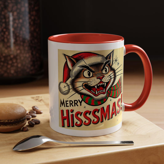 Holiday Cat Coffee Mug (11oz), Merry Hisssmas! Gift for Cat Lover, Cat Parent Gift, Coffee Lover
