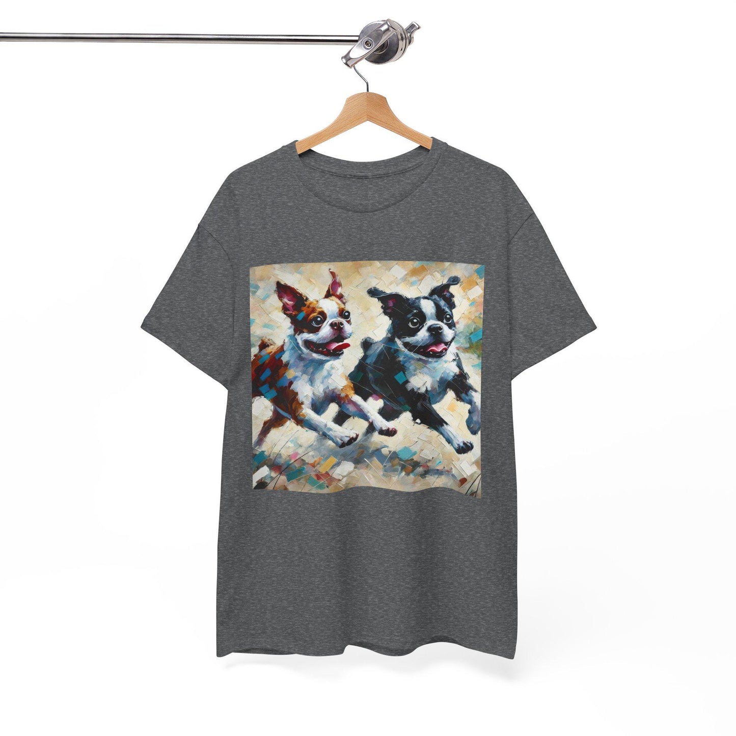 Dog Tee, Boston Terrier Impressionist Design, Boston Dog Lover Gift, Graphic Top Unisex Heavy Cotton T-shirt, 7 Colors 8 Sizes