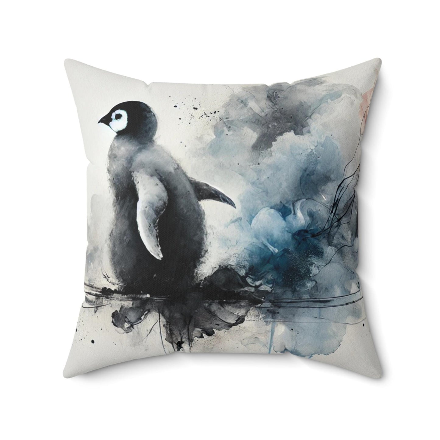 Pillow Modern Abstract Watercolor Penguin 2 Design, Stylish Housewarming Gift, Soft Throw Pillow, Upscale Wall & Office Decor