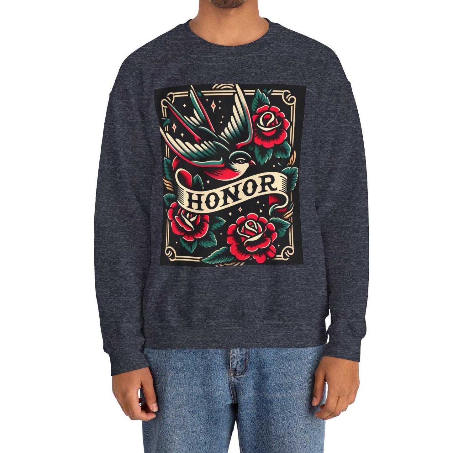 Vintage Tattoo Sweatshirt, HONOR Tattoo Design, Unisex Crewneck Jumper, Vintage Pullover, Gift for Tattoo Lover, Retro Style