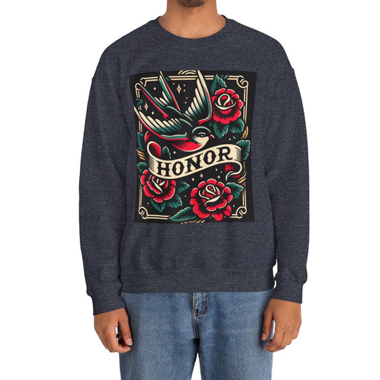 Vintage Tattoo Sweatshirt, HONOR Tattoo Design, Unisex Crewneck Jumper, Vintage Pullover, Gift for Tattoo Lover, Retro Style