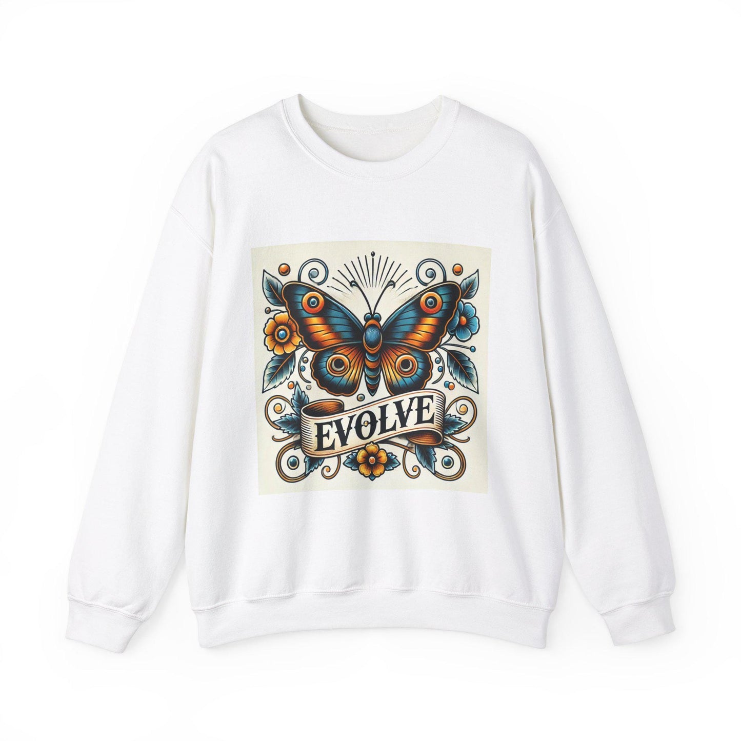 Butterfly Vintage Tattoo Sweatshirt, EVOLVE Tattoo Design, Unisex Crewneck Jumper, Vintage Pullover, Gift for Tattoo Lover, Retro Style