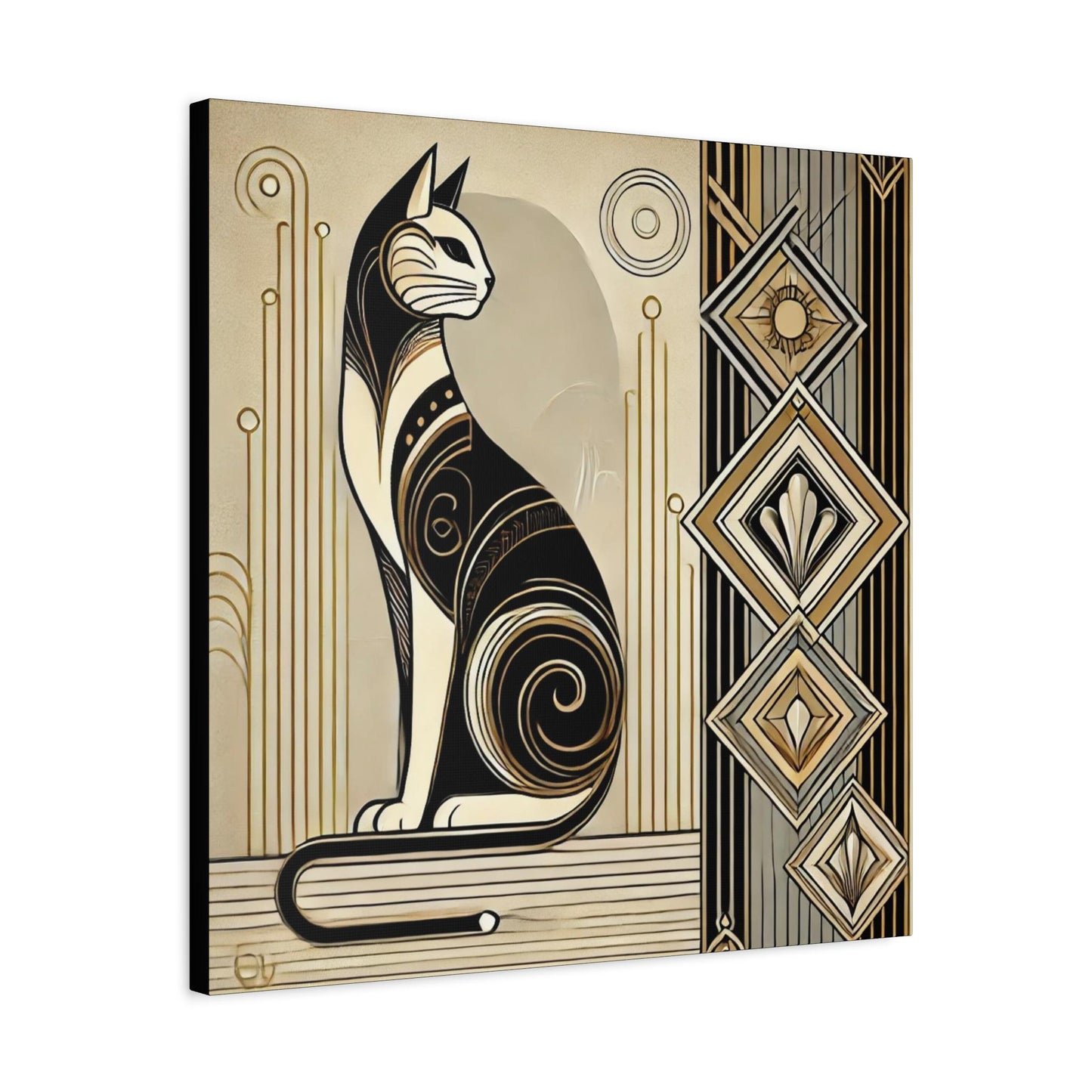 Cat Canvas Print, Art Deco Design - Wall Art, Home Decor, Cat Art Lover Gift, Nature Inspired Print, Chic Wall Decor