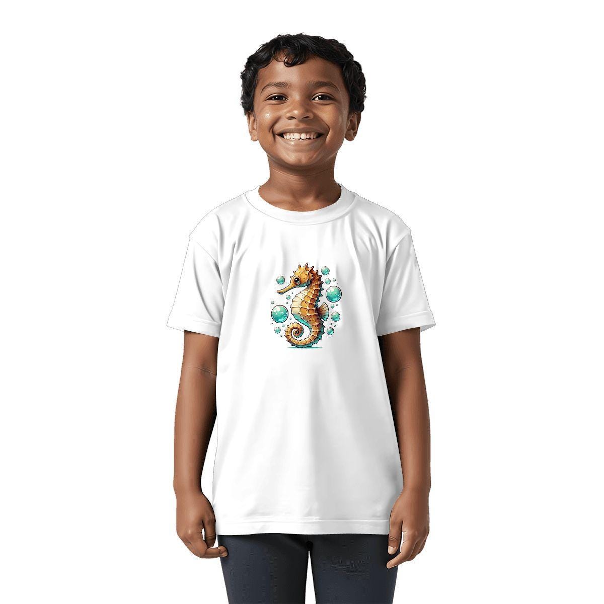 Kids Tee, Fun Seahorse Youth T-Shirt, Unique Birthday Gift, Casual Vacation Wear, Original Art Tee, Kid's Fashion Design, Back To School