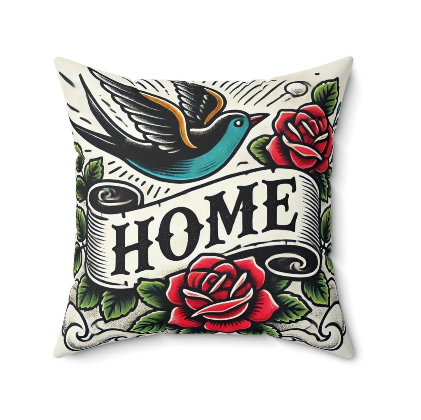 Square Pillow, Vintage Tattoo HOME Design, Retro Charm, Housewarming Gift, Spun Polyester Cushion Cover, Tattoo Lover, Soft Throw Pillow