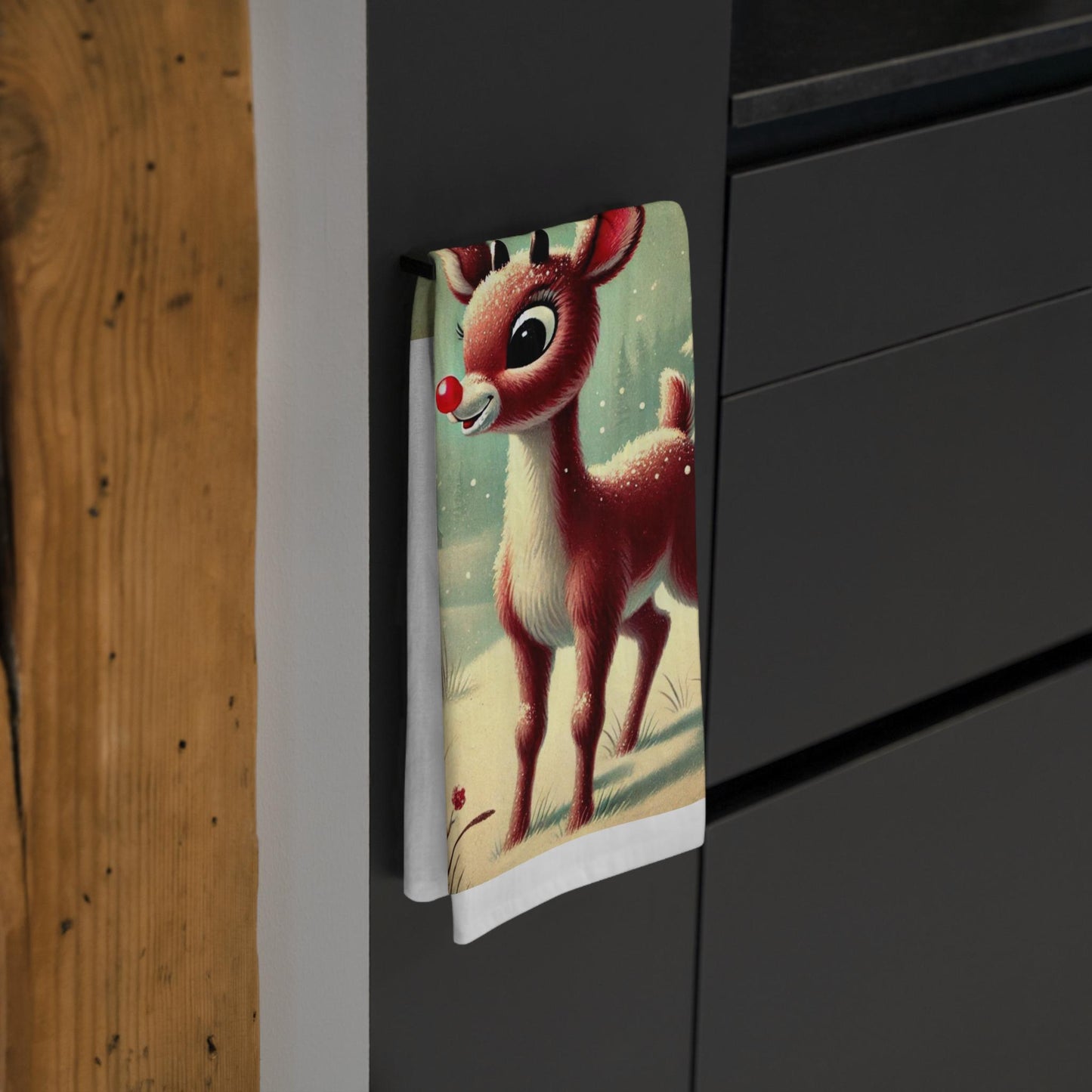 Holiday Tea Towel - Rudolph, Nostalgic Decor Dish Towel, Winter Kitchen Towel, Farmhouse Tea Towel, Christmas Gift