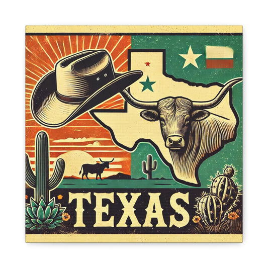 Canvas Print, Texas Longhorn Wall Art Decor, Vintage Rustic Charm, Housewarming Birthday Gift, Matte Stretched