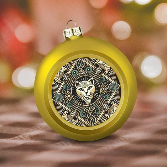 Ornament Set of 2 or 4, Festive Holiday Decor, Christmas Ball Decoration, Custom Art Deco Cat Design, Cat Lover Gift, Unique Tree Trim