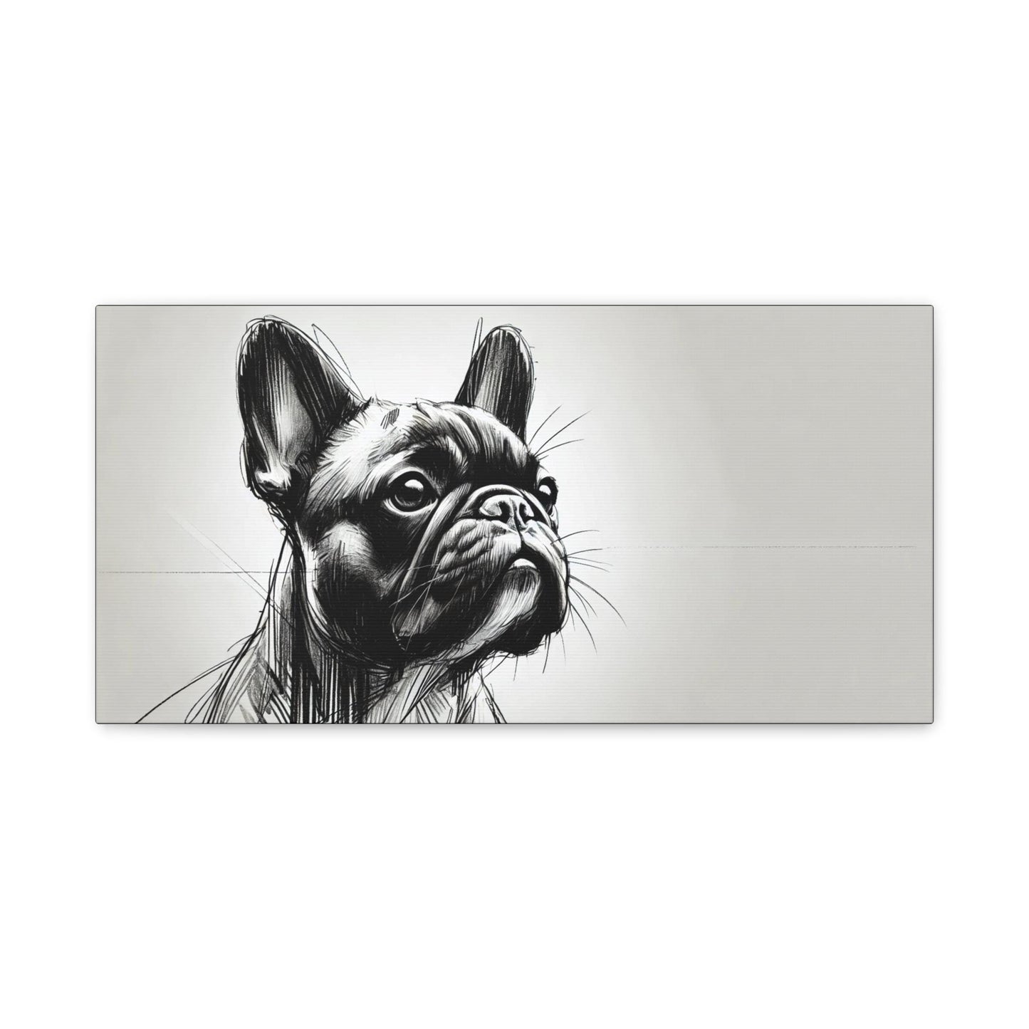 Canvas Print French Bulldog Charcoal Sketch Portrait, LGBT Housewarming Gift, Gay Dog Lover, Original Stretched Modern Wall Art, 7 Sizes