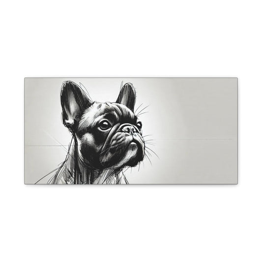 Canvas Print French Bulldog Charcoal Sketch Portrait, LGBT Housewarming Gift, Gay Dog Lover, Original Stretched Modern Wall Art, 7 Sizes