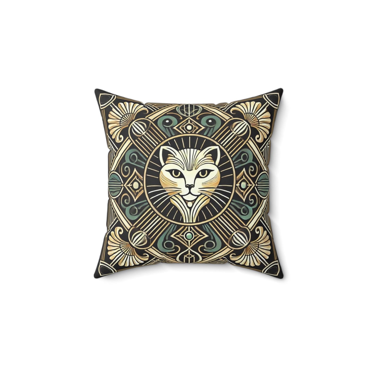 Art Deco Square Pillow, Vintage Cat Design, Retro Charm, Housewarming Gift, Spun Polyester Cover, Gift for Cat or Art Lover, Throw Pillow