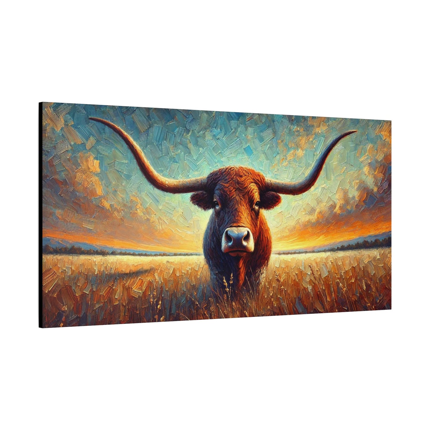 Original Impressionist Longhorn Canvas Print, Matte Stretched Art, 7 Sizes Available, Wall Decor, Landscape Painting, Home Office Decor