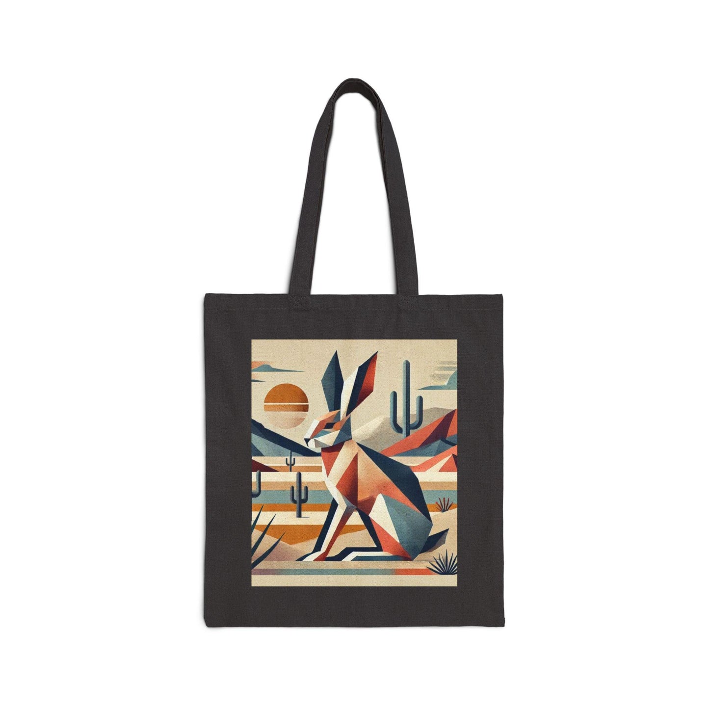 Canvas Tote Bag, Modern Southwestern Rabbit Design, Eco-Friendly Bag, Book Lover Gift, Reusable Grocery Shopping, Cubist Art Bag